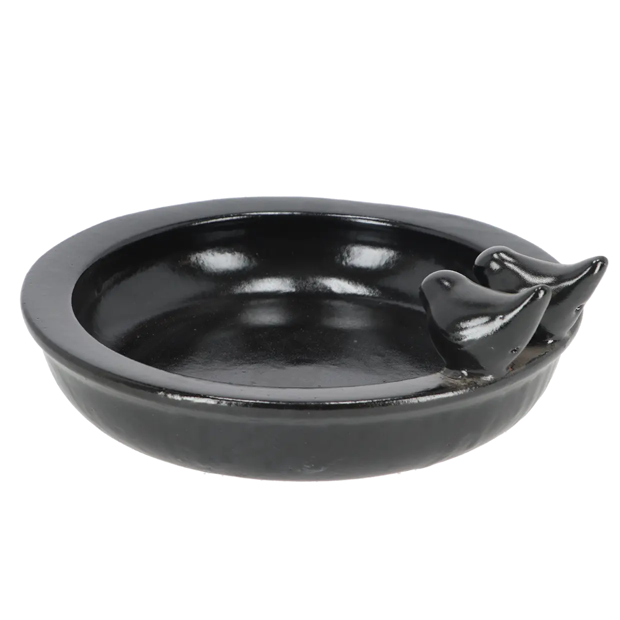 Esschert Design rond vogelbad van keramiek met vogelornament aan de rand