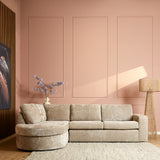 Beige divanbank met chaise links en 2,5-zits, gestoffeerde armleuningen
