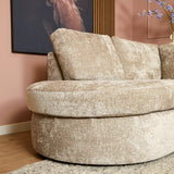 Beige divanbank armleuning en afgeronde chaise, fijngestoffeerde bekleding