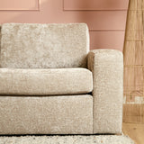 Beige divanbank 2,5-zits met chaise links, lage plint en rechte zijwand