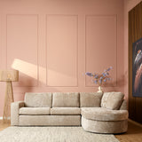 Beige bank met chaise rechts, ronde armleuning en losse zitting