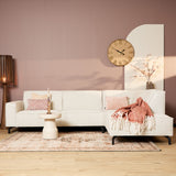 2,5-zits bankstel met chaise, lichtbeige stof en sierkussens
