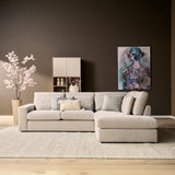 MySofa Jesse bank met chaise rechts, beige bekleding, losse kussens en zijarm
