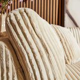 Beige Teddy bank: ribfluweel met dikke pool op zitting en rugkussen
