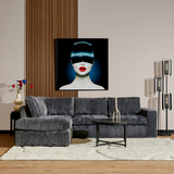 MySofa Teddy bank met ribfluweel, antraciet, 2,5-zits en ottomank zit links