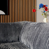 MySofa Teddy bank met ottomank: antraciet ribfluweel kussens en afgeronde arm
