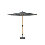 Platinum parasol met ronde doek, antraciet en houten paal, inklapbare constructie