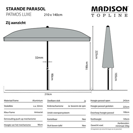 Madison - Parasol Patmos luxe 210x140 PE ecru