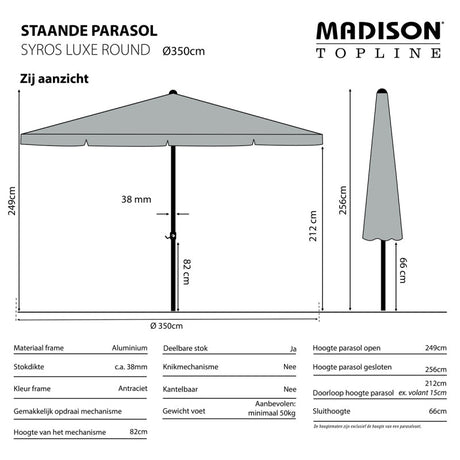 Madison - Parasol Syros luxe 350cm PE grey