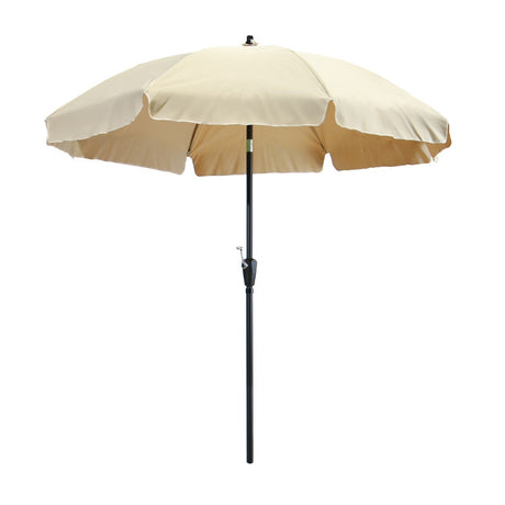 Parasol met ecru doek en ronde open dak, met zwarte paal