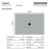 Staande parasol vooraanzicht, ecru doek 200x300 cm met middenknop