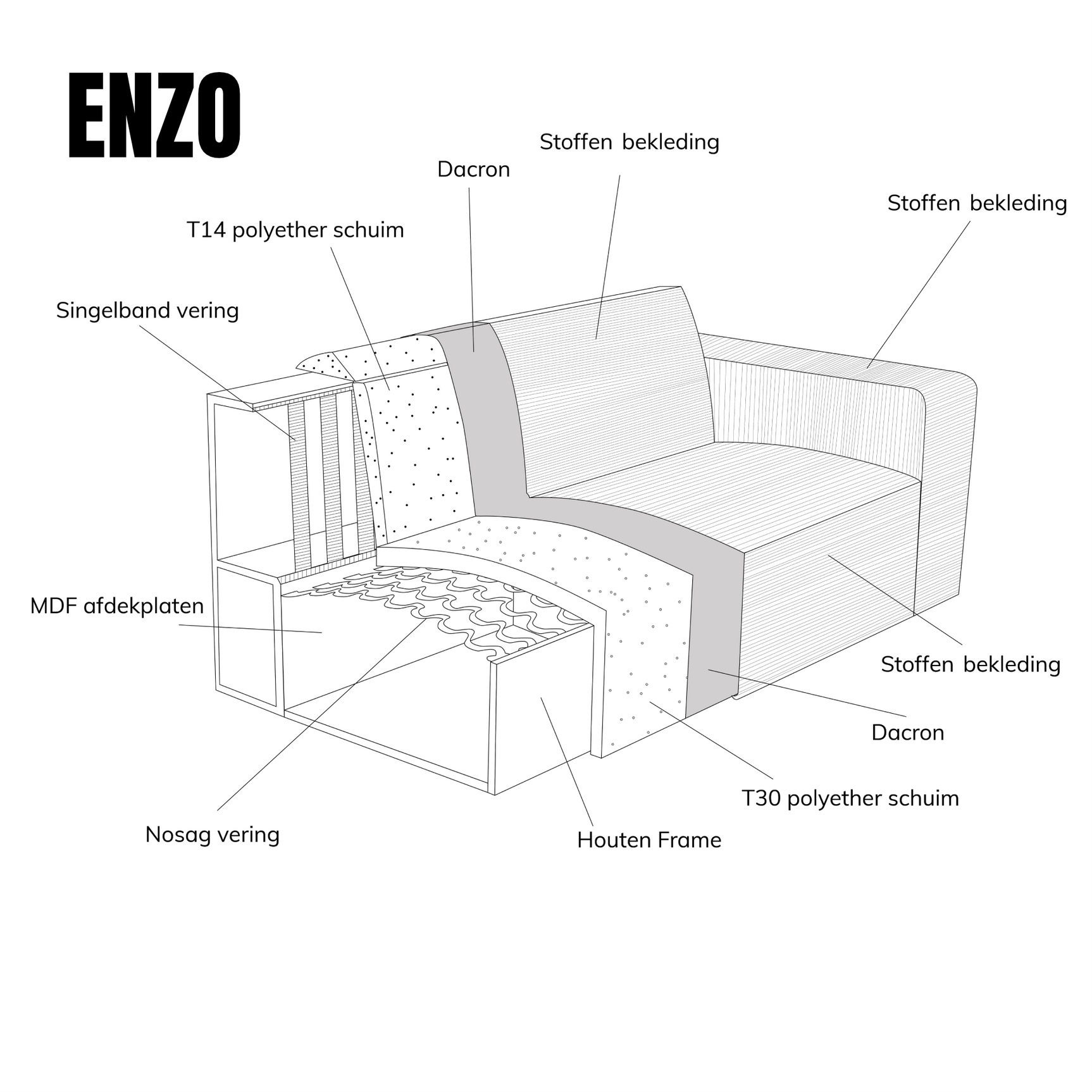 ENZO met chaise longue links - Legend 2 Natural