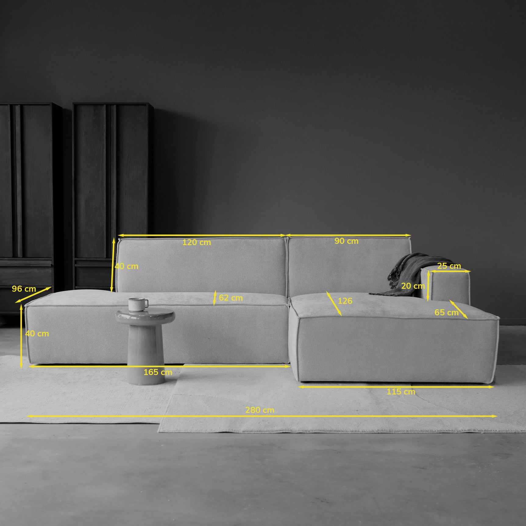 ENZO met chaise longue rechts - Legend 2 Natural