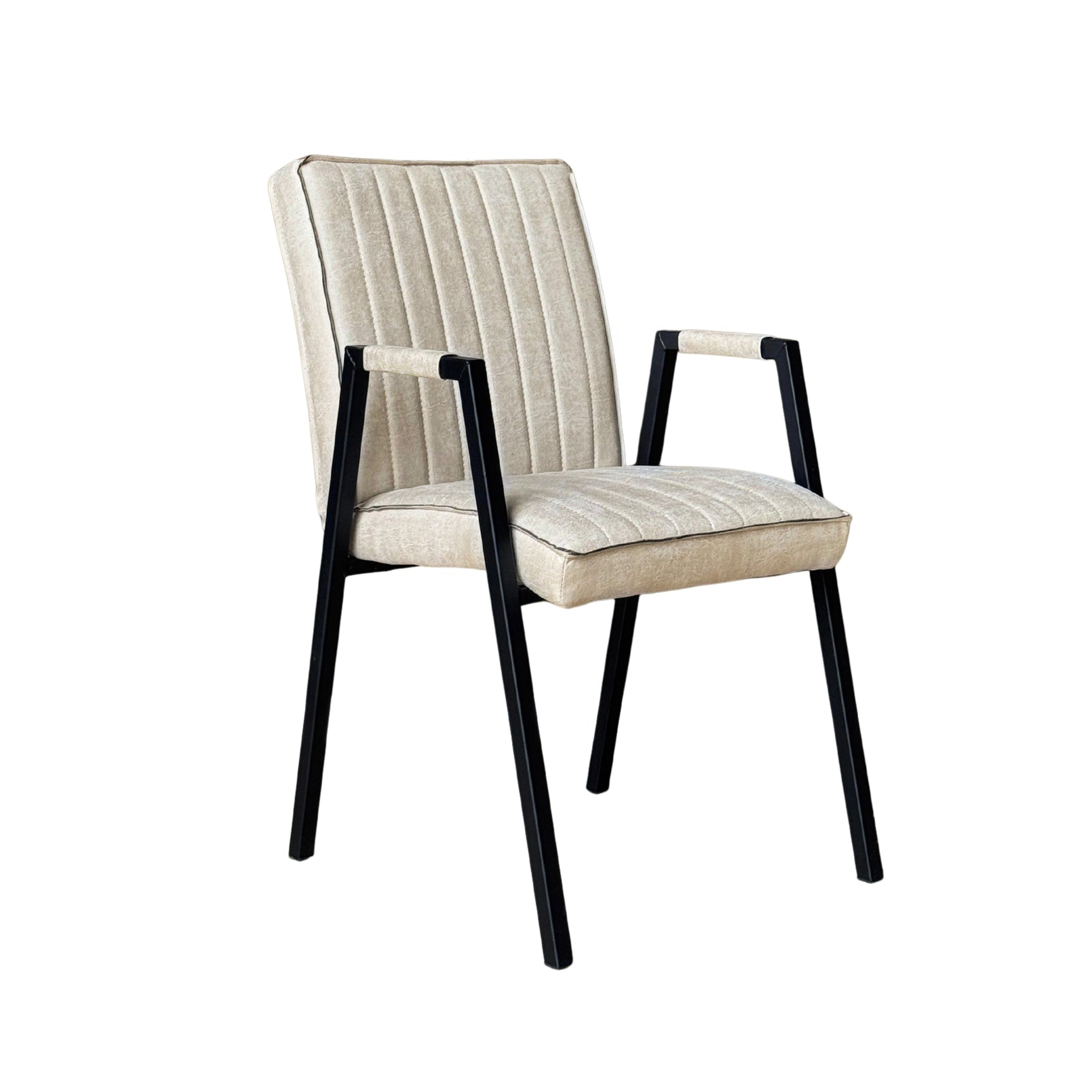 Eetkamerstoel Tivoli Bull met armleuningen, beige gestoffeerd zit- en rugkussen, zwart frame