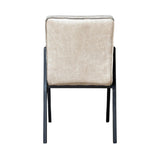 Eetkamerstoel met armleuningen, beige bovenrug en zitting, effen zwarte poten en frame