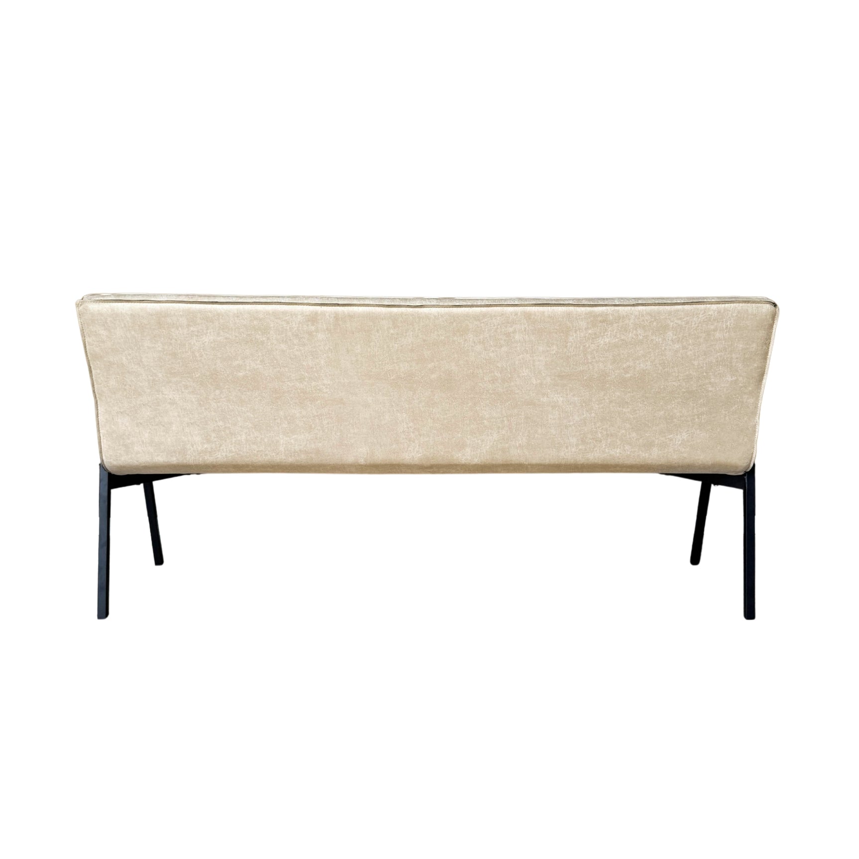 Beige eetkamerbank met opstaande rug en zwarte houten poten