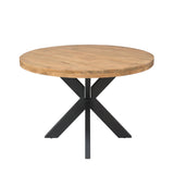 Ronde eettafel met licht eikenlook blad en zwart kruispoten