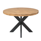 Ronde eettafel met licht eikenhouten blad en zwarte kruispoten