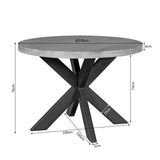 Ronde eettafel met houten blad en zwarte kruispoten, met maatindicatie