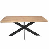 Rechthoekige houten tafel met licht houtblad en zwarte kruispoten