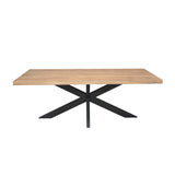 Rechthoekige eettafel met licht houten blad en zwart kruispoot onderstel