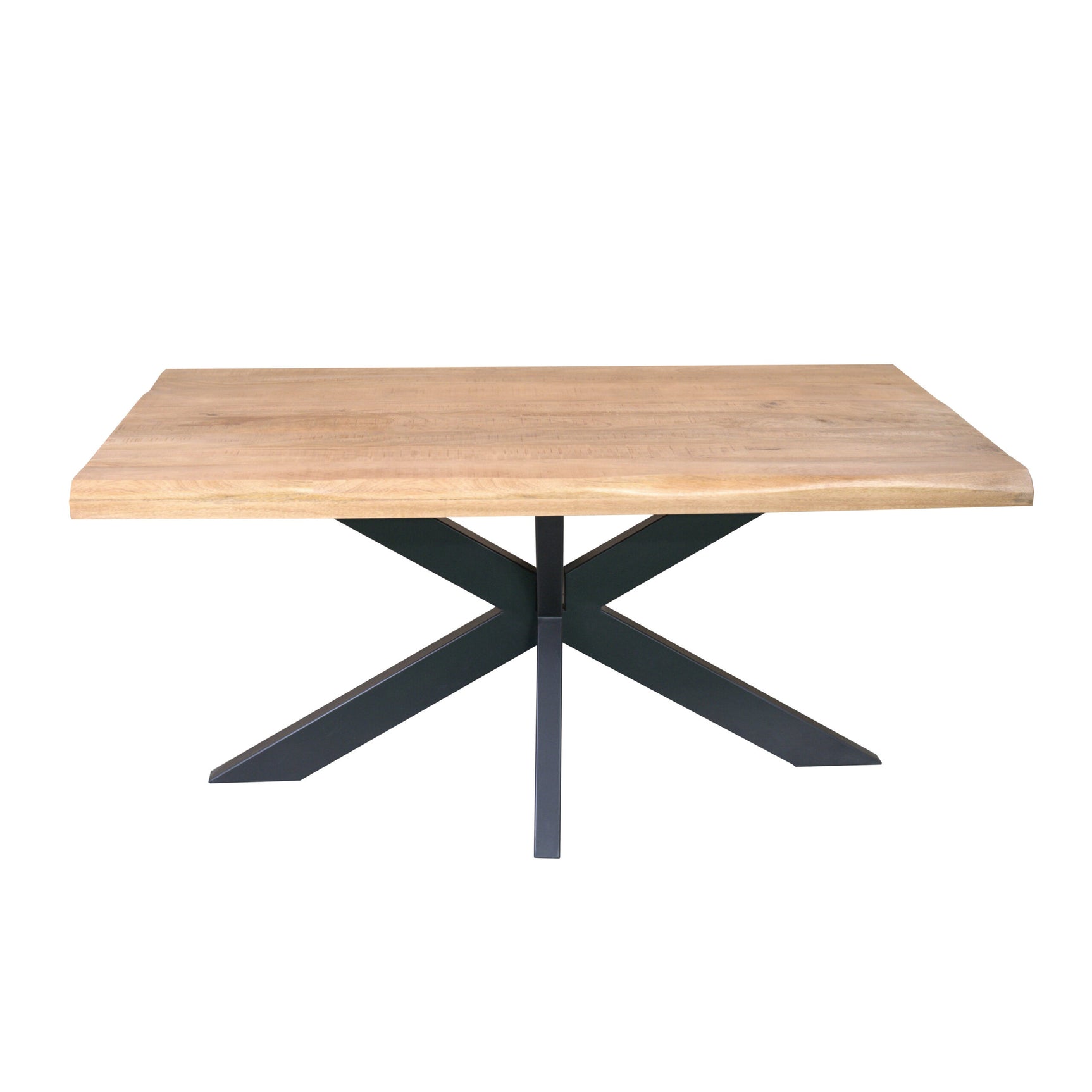 Boomstamtafel met zwart metalen onderstel en licht houten blad