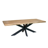 Eettafel met houten blad en zwart metalen x-poten
