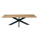 Boomstamtafel Dakota met houten blad en zwart metalen kruispoot (220 cm)