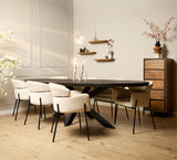 Ovale eettafel met zwart blad en kruisvormig onderstel