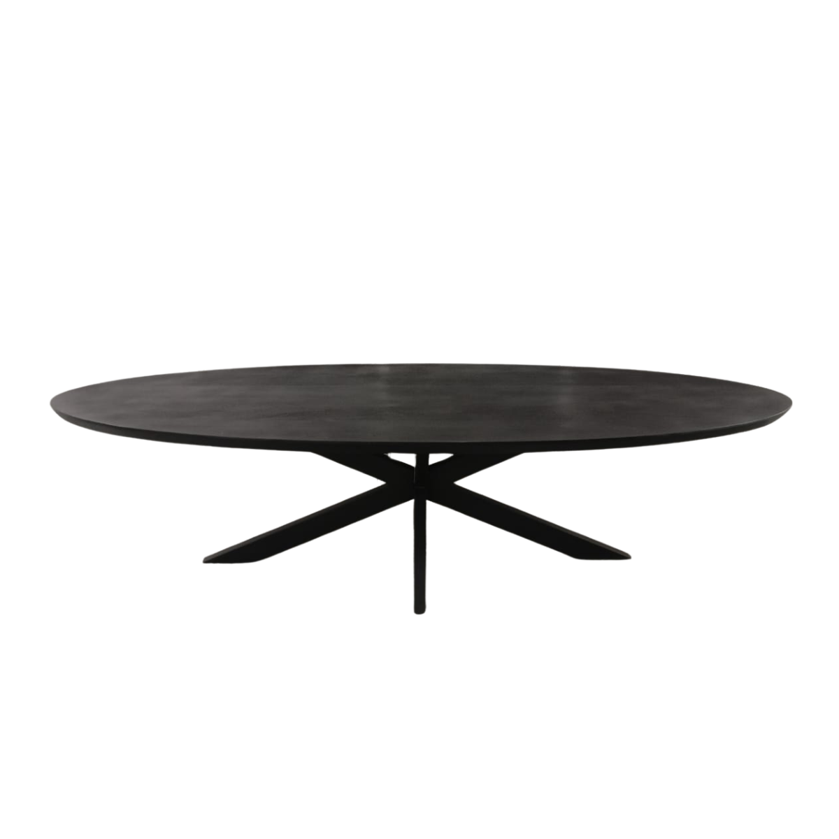 Ovale eettafel met zwart blad en stervormig zwart onderstel