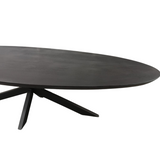 Ovale eettafel met zwart afgerond blad en schuin onderstel