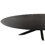 Ovale eettafel met zwart blad en schuin geplaatst onderstel