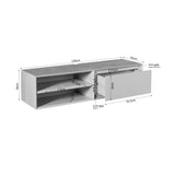 Zwevend tv-meubel met afmetingen, open vak en lade, bruin, 120 cm breed
