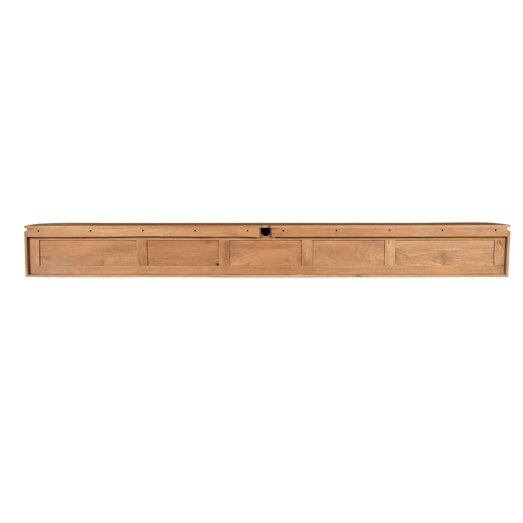 Tv-meubel van naturel hout met frontpanelen en kabelopening