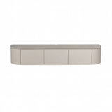Taupe tv-meubel met drie frontpanelen en afgeronde hoeken