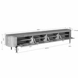 Tv-meubel taupe met open vakken en afmetingen, ca. 200 cm breed