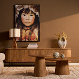 Salontafel Solana naturel hout met rond blad en geribde ronde poot