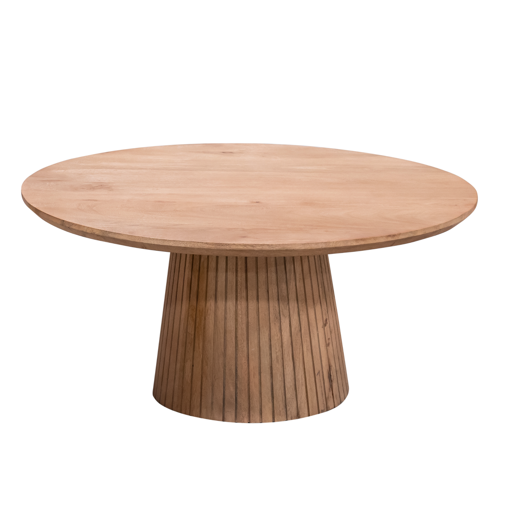 Salontafel Solana naturel hout, rond blad met taps poot op effen ondergrond