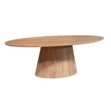 Eettafel Solana met ovaal tafelblad en centrale houten poot, naturel hout, zijaanzicht