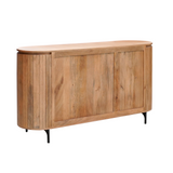 Dressoir Solana van onbehandeld hout, naturel met 3 deuren en zwarte pootjes