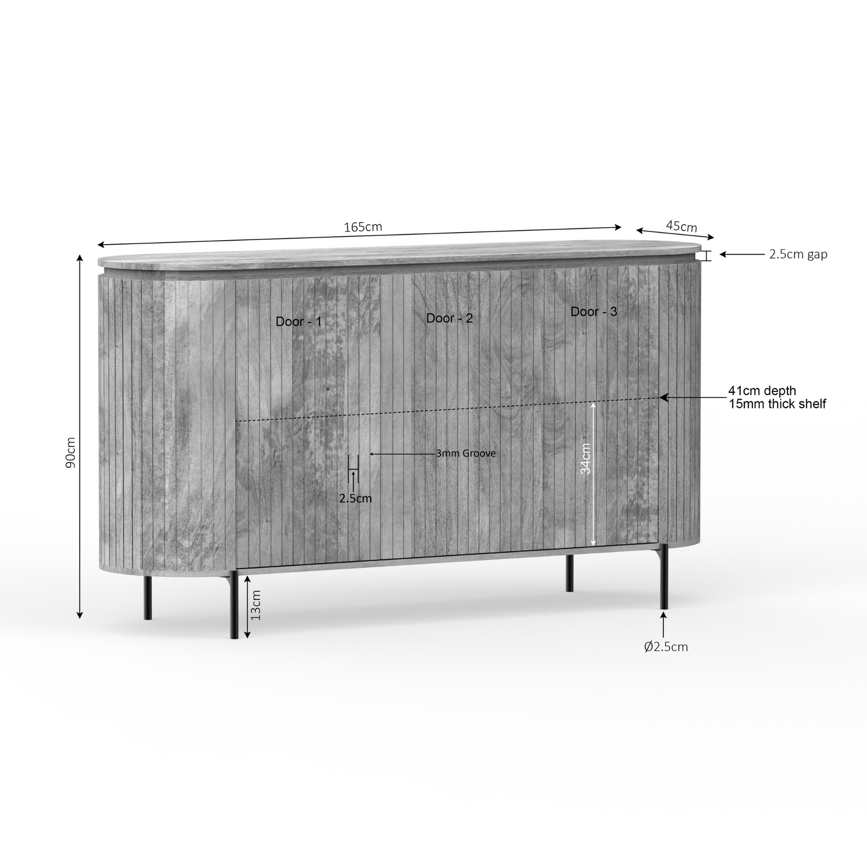 Dressoir Solana naturel, afmetingen: 165 cm breed, 90 cm hoog, 45 cm diep