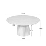 Ronde salontafel met afmetingen: 80 cm, 38 cm hoog en 3 cm dik blad
