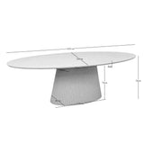 Ovale eettafel met zandkleurig blad; lengte 240 cm en hoogte 76 cm