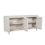Zandkleurig dressoir met open deuren en legplanken