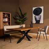 Boomstamtafel Boston met houten blad en zwarte X-pootonderstel, met één stoel