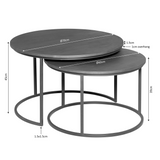 Salontafelset met grijze bladen; Ø70 cm en Ø60 cm, hoogte 45 cm en 39 cm