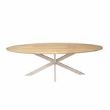 Ovale eettafel met eikenhouten blad en driepoot onderstel in wit-beige