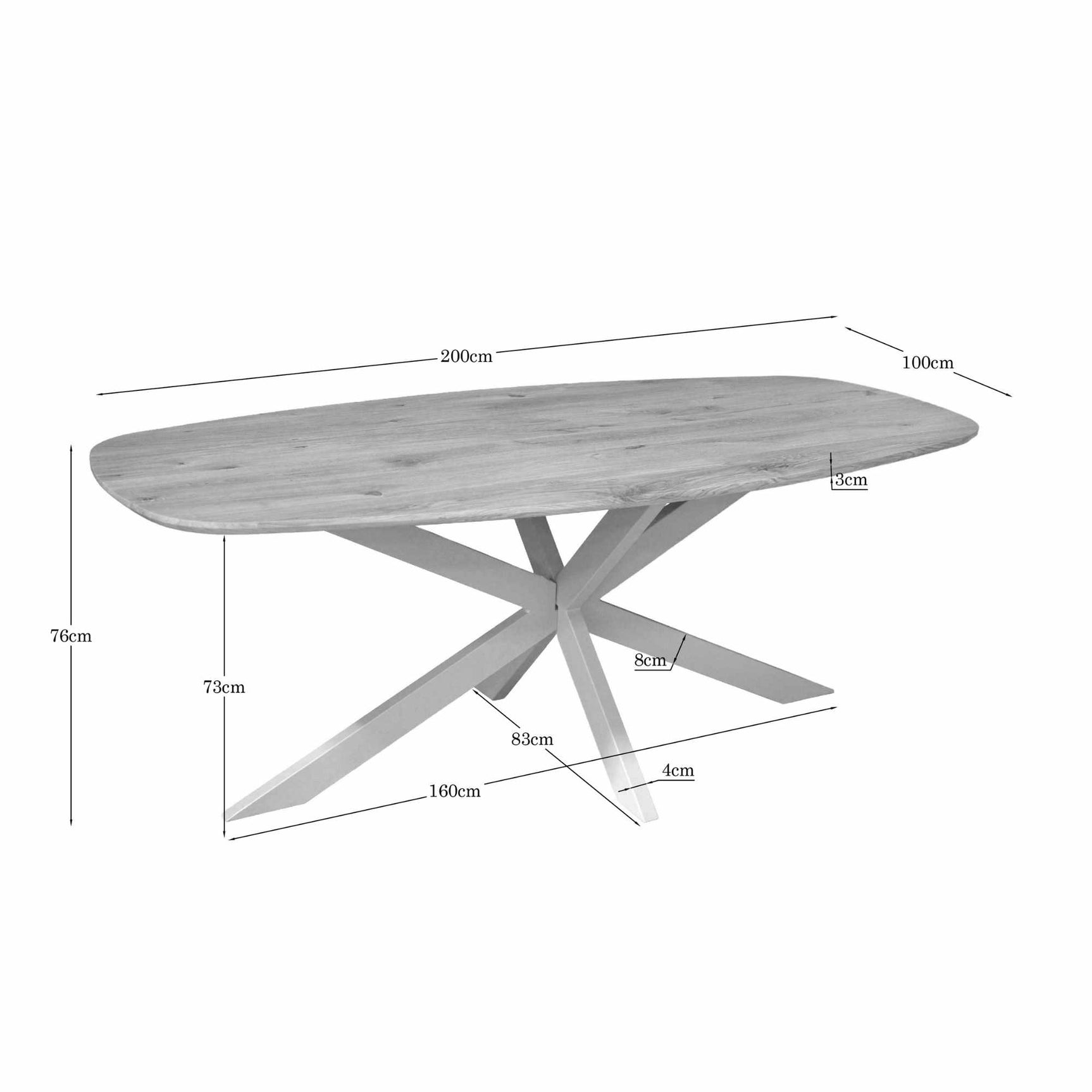 Eiken eettafel Ferris | Deens Ovaal 200 cm | Naturel | Poot Zand