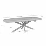 Eiken ovale eettafel met afmetingen, zandkleurig kruispootframe en naturel blad