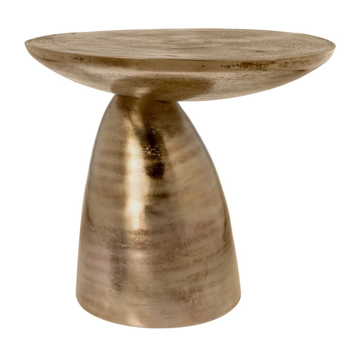 Ronde bijzettafel met beige blad en goudkleurige metalen voet